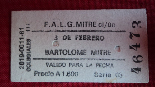 Antiguo  Boleto Tren Mitre Buenos Aires Australes 0