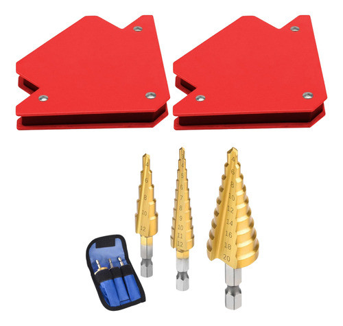 Kit 2 Esquadro Magnético 11kg + 3 Brocas Escalonadas 0