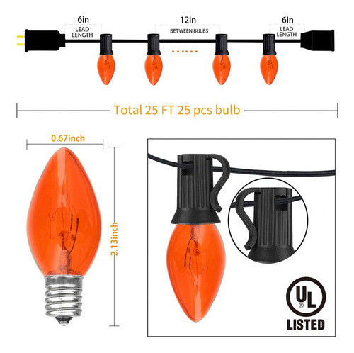 Doratale C7 - Guirnalda De Luces Naranjas De Halloween, 25 P 1