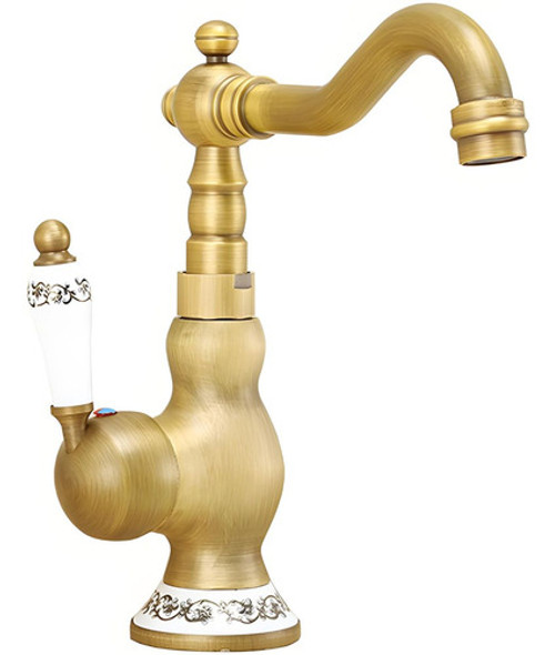 Torneira Baixa Pia Mesa Bronze Antigo Porcelana Vintage Luxo 0