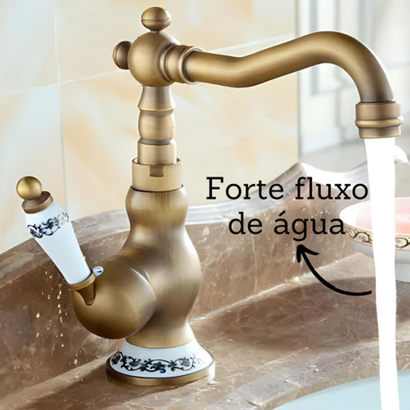 Torneira Baixa Pia Mesa Bronze Antigo Porcelana Vintage Luxo 1