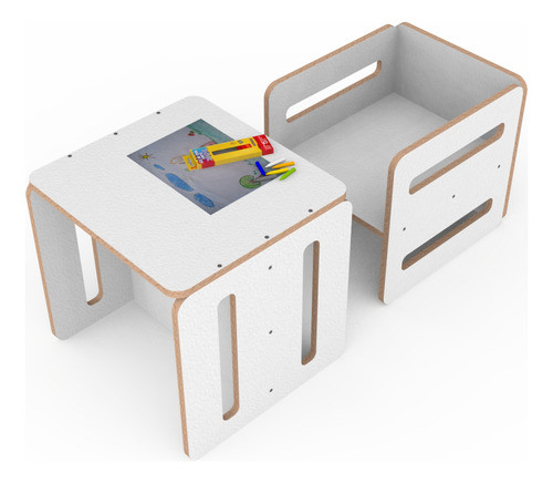 Mesa E Cadeira Cubo Montessori 3 Em 1 Infantil Educativa Mdf 0
