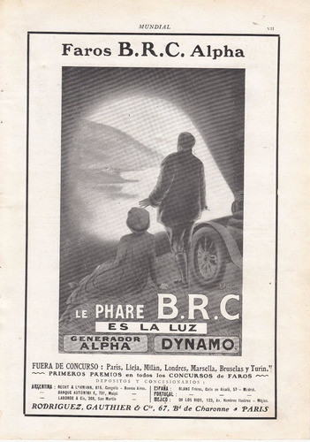 1912 Publicidad Francia Faros Brc Alpha Para Automoviles 0