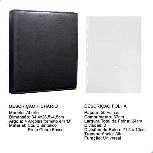 Fichário 50 Folhas Cédulas 3 Espaços 32x24 Cobra Fosco Gf 1