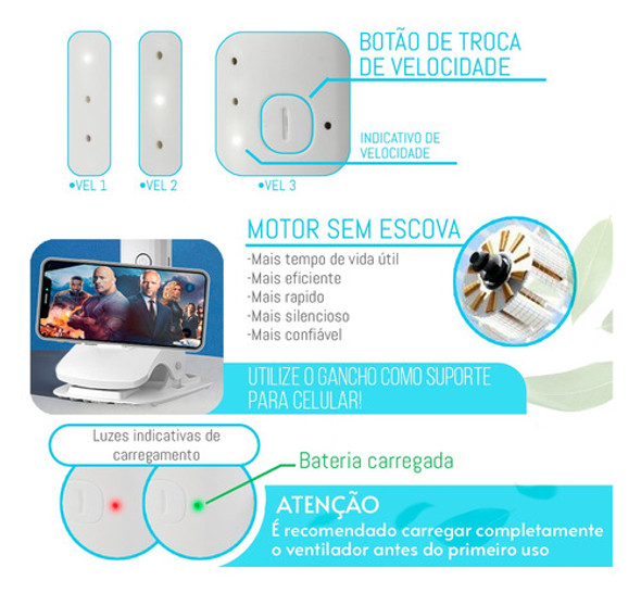 Ventilador Mesa Recarregável Usb Silencioso Portátil Clipe 1