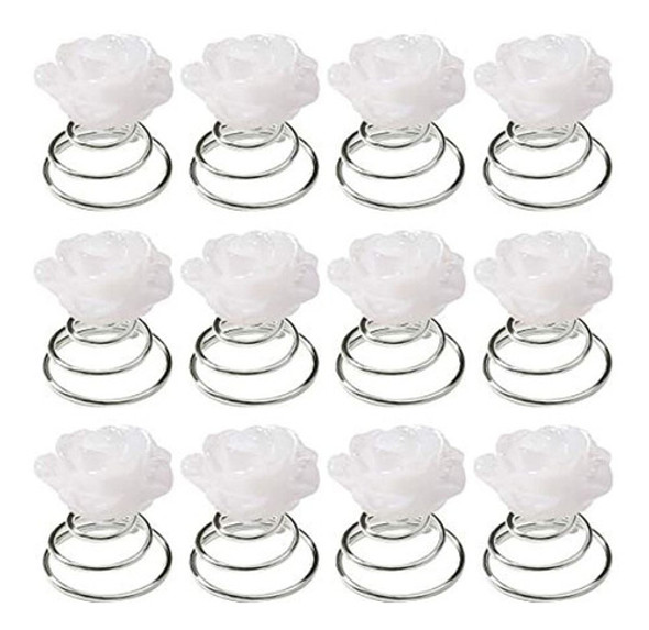 Lurrose 12pcs Glitter White Rose Espiral Horquillas Accesori 0