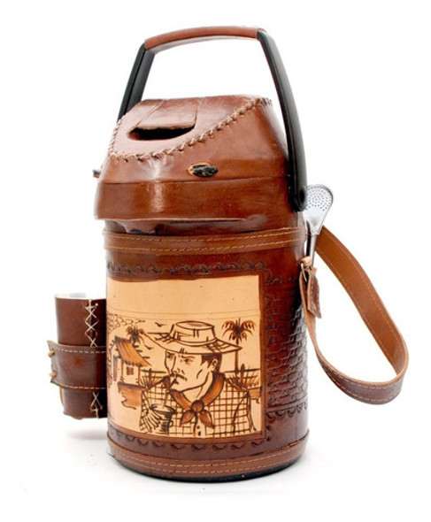 Garrafa Térmica Aço Inox  2,5 L Revestida Em Couro 0