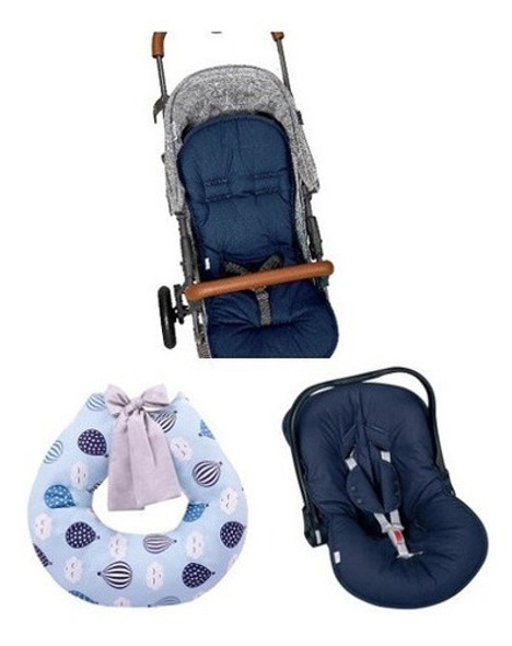 Kit Capa De Carrinho E Bb Conforto + Amamentação Marinho Bb 0