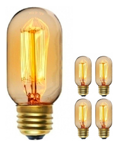 4 Lampadas Retro Vintage Filamento Carbono T45 40w 127 Âmbar 0