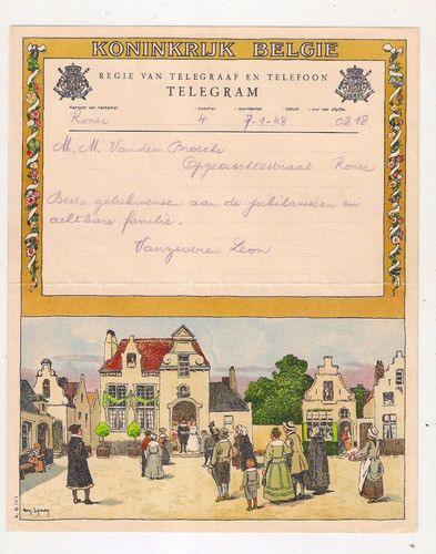 Bélgica Lindo Telegrama De Lujo Año 1948 0