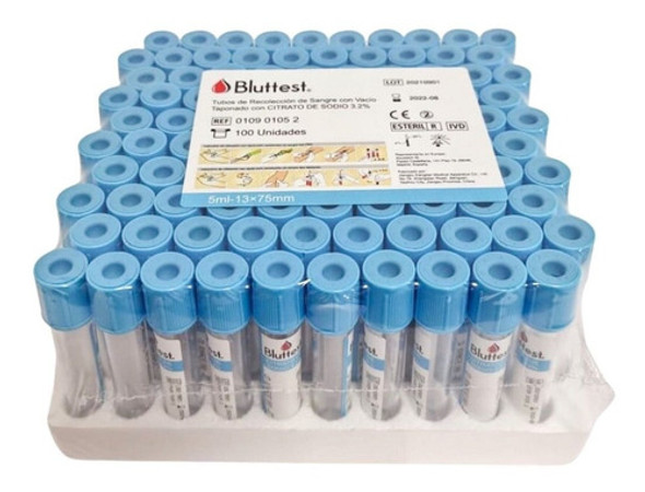 Tubos Celestes Citrato De Sodio 3,2% 5ml Para Vacio Prp X100 0 Tubos Celestes Citrato De Sodio 3,2% 5ml Para Vacio Prp X100 0