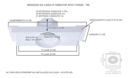 Kit 45 Caixa Passagem Embutir Spot Led Laje Plafon 7w Par20 1