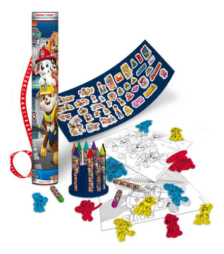 Mega Tubo Set Arte Gabby Colorear Stickers Crayones Portatil 0