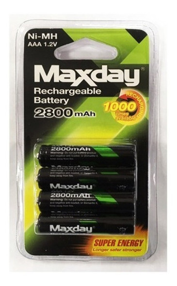 Pilas Maxday Packx4 Aaa Recargable 2800mah 0