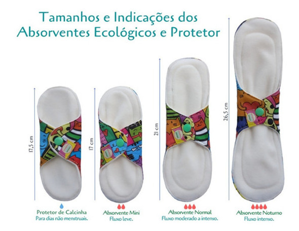 Kit 5 Protetor Diário De Pano Reutilizável Com Abas - Marfim 1 Kit 5 Protetor Diário De Pano Reutilizável Com Abas - Marfim 1