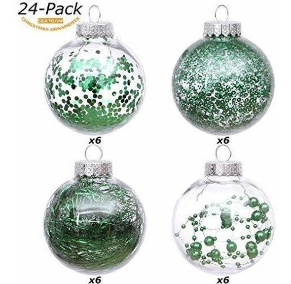 24 Bolas De Navidad Sea Team Trasparentes Con Verdes 7cm 1 24 Bolas De Navidad Sea Team Trasparentes Con Verdes 7cm 1