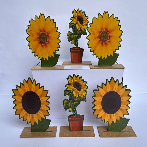Kit Display De Mesa 6 Peças Para Festa Girassol Mdf 1