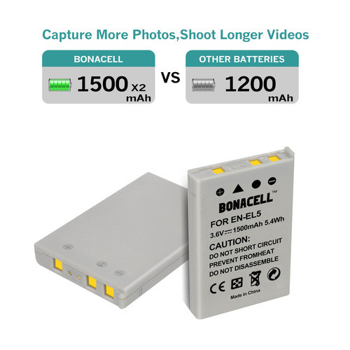 Bonacell 2 Pack Batería En-el5 Para Nikon Coolpix P5000 De 5 1
