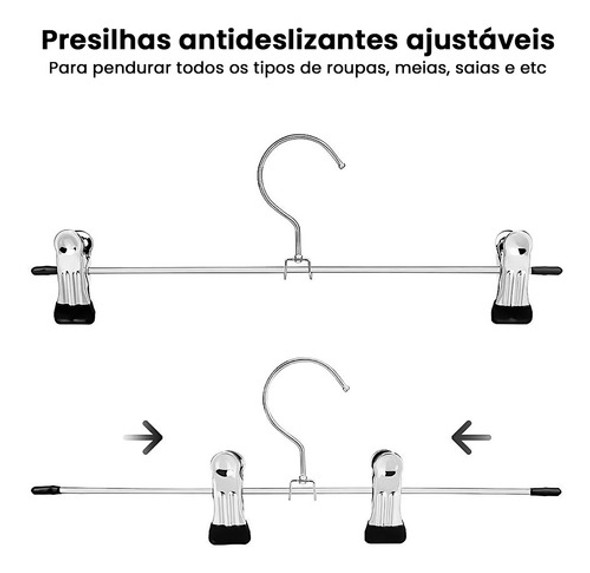 Kit 30 Cabides Cromado Com Presilhas-calças, Saia Ou Bermuda 1 Kit 30 Cabides Cromado Com Presilhas-calças, Saia Ou Bermuda 1