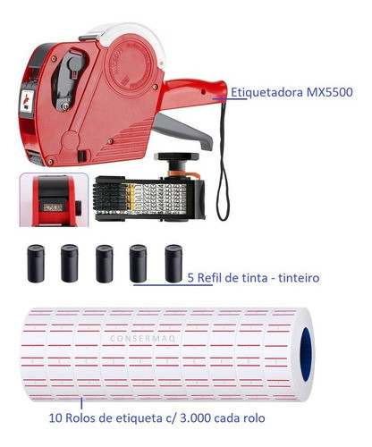 Etiquetadora Preço Data Código Tamanho + 10 Rolos + 5 Refil 1