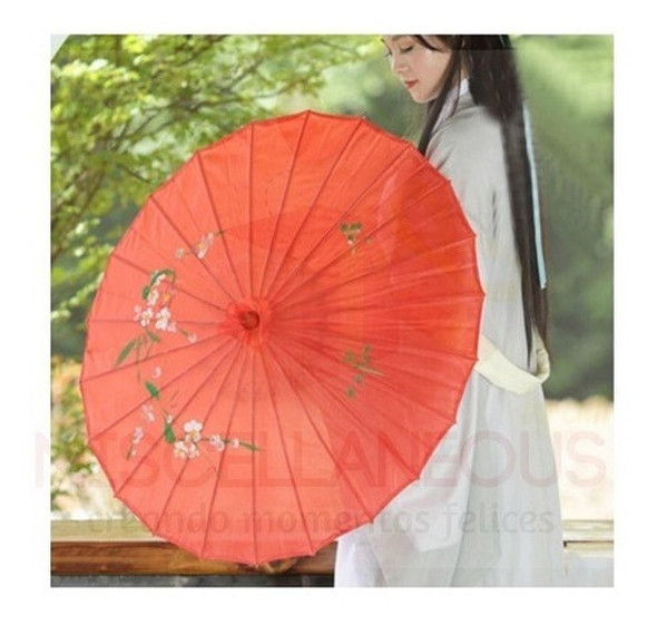 Paraguas Parasol Bambu China Sombrilla Papel Souvenir 1