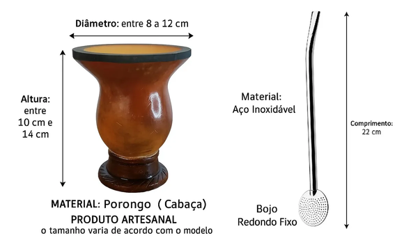 Traditional Gaucho Mate Kit – Porongo Gourd, Stainless Steel Bombilla, and Yerba Container