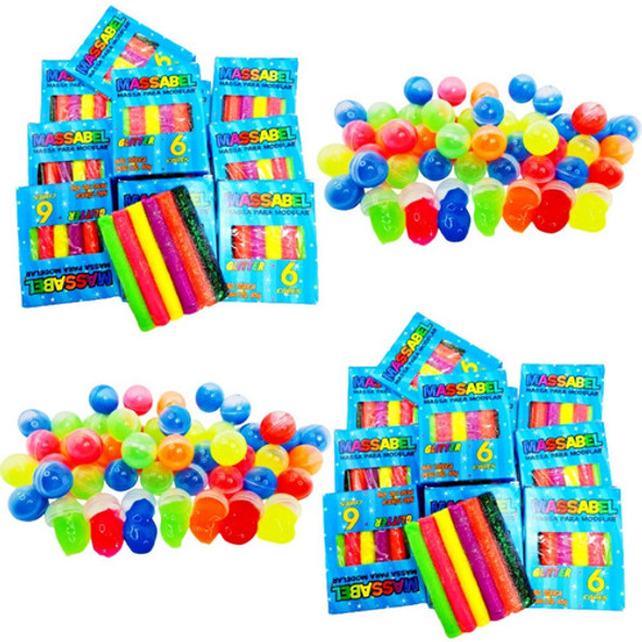 50 Geleca Slime +20 Massinha De Modelar C/ Glitter P/ Brinde 0