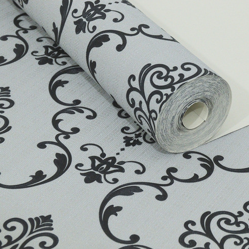 Papel De Parede Texturizado Vinílico Arabesco Cinza 0
