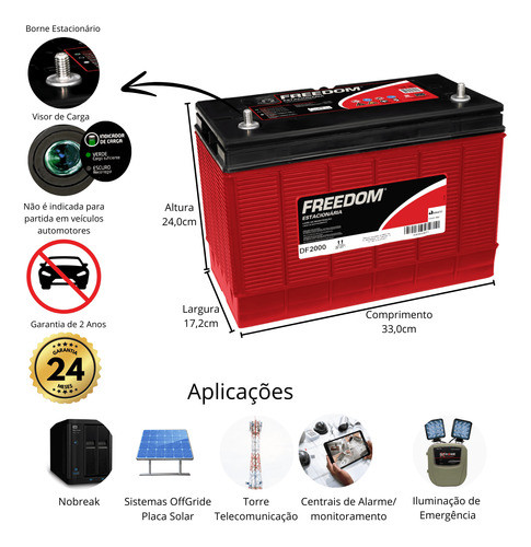 Bateria Estacionária Freedom 115a Df2000 Placa Solar Offgrid 1