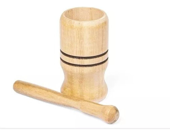 Pilão De Madeira E Amassador De Alho C/ 1 Pilão + 1 Bastão 0