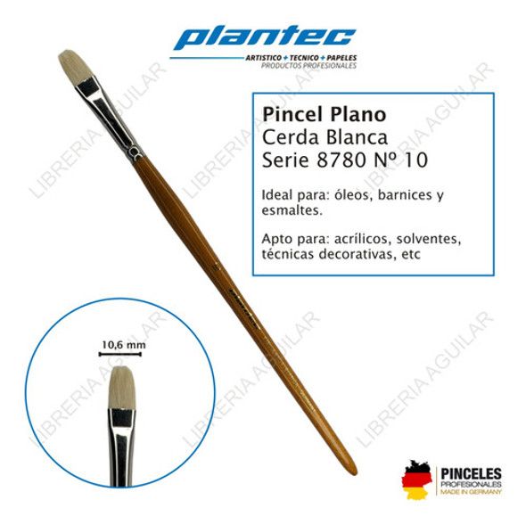 Pincel Plano N° 10 S 8780 Plantec Cerda Blanca 1