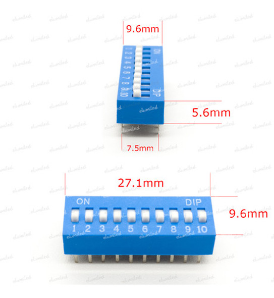Dip Switch De 10 Posiciones Llaves Arduino Paso 2.5mm 1