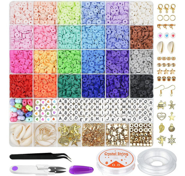 Kit Para Hacer Pulseras 6000 Cuentas  Heishi Con Dijes Y Cue 0