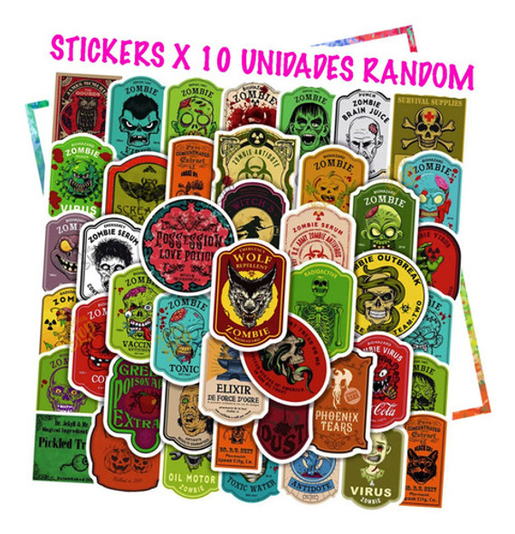 Set Sticker Calco Vinilo Termo Notebook Zombie Terror Humor 0