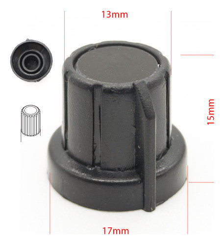 10 Perillas Potenciometro Negra 17mm X 14mm Eje Estriado 1
