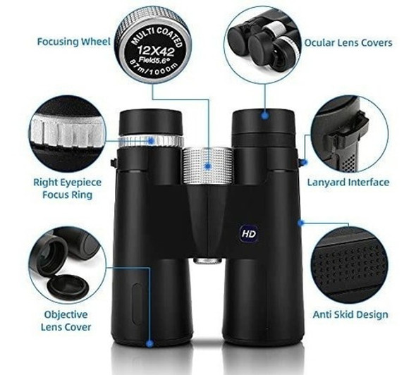 Laelr Prismáticos Hd De 12 X 42 Para Adultos Y Niños Con Ada 1