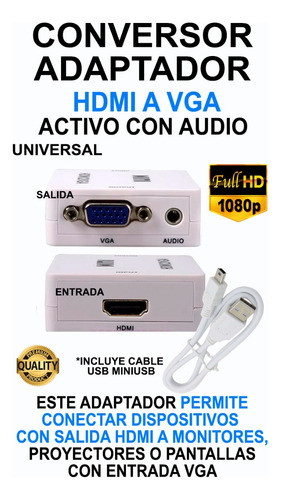 Conversor Adaptador Hdmi A Vga Con Audio 1
