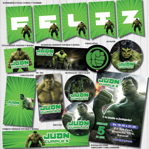 Kit Imprimible Personalizado Hulk Candy Cumple Candy Invitac 0