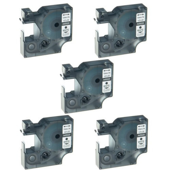 5pk 45020 Blanco En La Etiqueta Clara Cinta Para Dymo D1 Lab 0