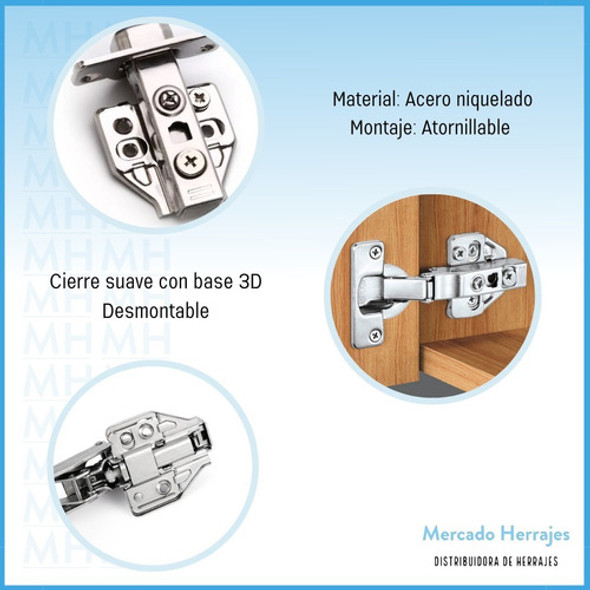 Bisagra Cierre Suave Premium Base 3d Para Puerta Mueble 35mm 1