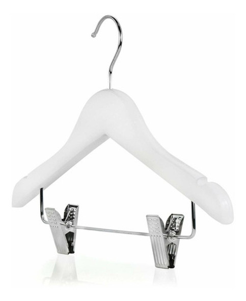 Pack 10 Perchas Infantiles Con Broches Blancas Madera Niños 1