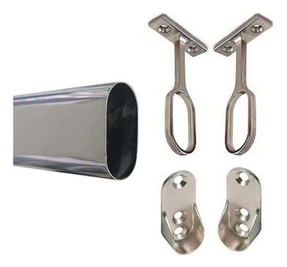 Caño Oval Hierro Cromo Perchero Placard 1 Mt + Soportes 0