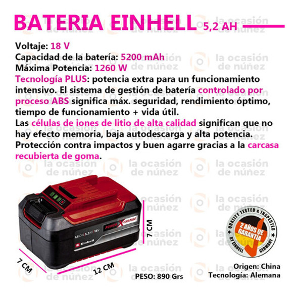 Bateria Einhell 18v 5.2 Ah Litio Power X-change Recargable 1