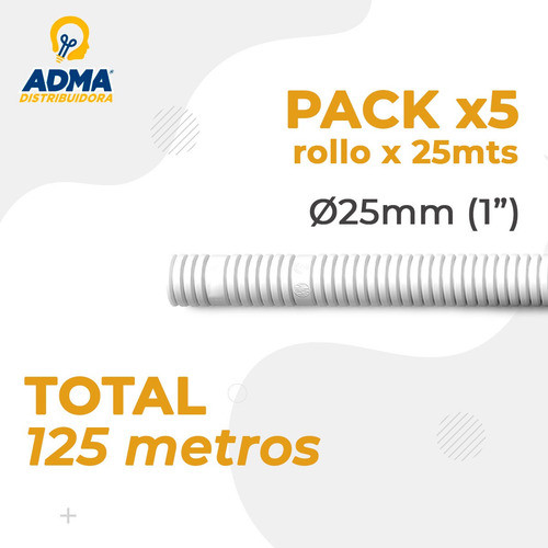 Caño Corrugado Blanco 1 Pulgada Genrod X 25mts Iram Pack X5 1