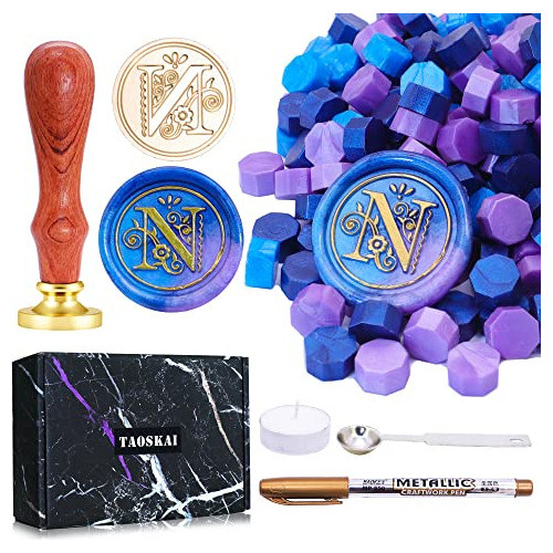 Sello Para Lacrado De Metal Letra N Flor +box Cera Vela Cuch 0