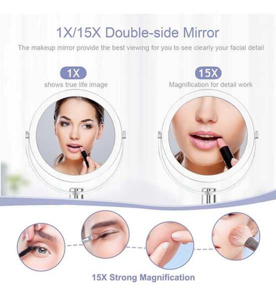 Espejo De Maquillaje Doble Con Pedestal, 15x Aumento, Girato 1