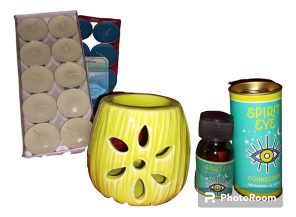 Kit Aromaterapia  Horno De Cerámica + 2 Aceites  + 40 Velas 1