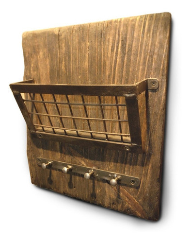 Porta Llaves De Pared Rustico Industrial Hierro Y Madera 0