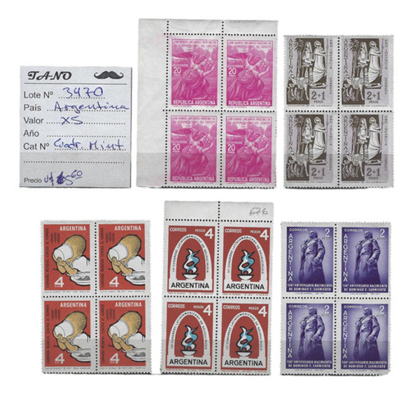 Lote3470 Argentina Estampillas En Cuadros X5 Años '60 Mint 0