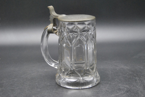 Antigua Jarra En Vidrio Grueso Con Tapa Metal Vintage Vieja 0